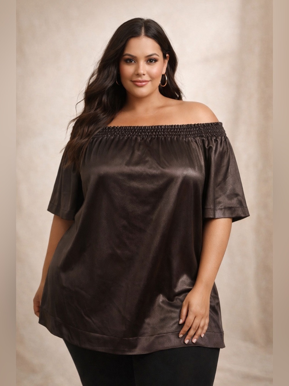 Eloquii Off The Shoulder Metallic Blouse Plus Sz 20 Peasant Boho Hippie Satiny - Picture 1 of 8